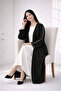 Minimalist Black Abaya with White Trim – Modern Modest Wear - 8