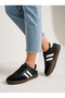 Women's Black and White Sneaker Sports Shoes – Retro Style, Striped Design, Daily Comfortable, Lace-Up Casual Model - 3