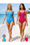 Women's Zippered One-Piece Blue and Pink Swimsuit - 3