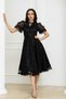 Balloon Sleeve Midi Lace Dress - Black