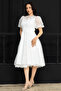 Balloon Sleeve Midi Lace Dress - White - 5