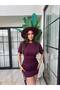 Women's Stretchy Lycra Gathered Mini Dress - Dress with Wide Sleeve Detail and Gathering Effect - 8
