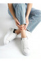 Women's White - Black Thick Sole Sneaker – Casual Comfortable Lace-Up Sports Shoes, Modern Casual Stylish Model