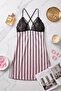 Women's Black Pink Striped Lace Satin Nightgown Thin Strap Mini Nightgown