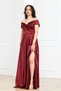 Boat Neck Long Satin Evening Dress - Bordo - 5