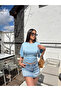 Blue Short Spanish Sleeve Basic T-Shirt