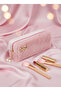 Plush Fabric Bowknot Detailed Pencil Case and Makeup Bag with Pearls - Aesthetic Soft Organizer - 5