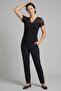 Women's Black Lace Detailed V-Neck Short Sleeve Blouse (4778) - 2