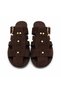 Zyra Bitter Brown Suede Belt Detailed Gold Buckle Flat Sole Summer Comfortable Women's Slippers - 3