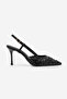 Women's Stiletto Pointed Toe Sequined Beaded Mesh Strappy Classic Heeled Shoes Daruka Black Satin - 3