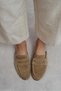 Harvey Rome Beige Genuine Inner-Outer Leather Suede Flat Sole Women's Loafer Slippers