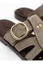 Zyra Mink Suede Belt Detailed Gold Buckle Flat Sole Summer Comfortable Women's Slippers - 4