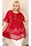 Flocked Printed Rose Motif Skirt and Short Sleeve Tunic with Lace on the Sleeves - 6