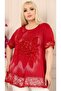 Flocked Printed Rose Motif Skirt and Short Sleeve Tunic with Lace on the Sleeves - 8