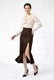 Leopard Patterned Slit Skirt with Elastic Waist in Lycra High Waist Midi Length Skirt - 2