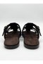 Zyra Black Suede Belt Detailed Gold Buckle Flat Sole Summer Comfortable Women's Slippers - 5