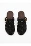 Zyra Black Suede Belt Detailed Gold Buckle Flat Sole Summer Comfortable Women's Slippers - 3