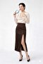 Leopard Patterned Slit Skirt with Elastic Waist in Lycra High Waist Midi Length Skirt - 3