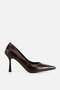 Women's Brown Pointed Toe Croco Thin High Heel Shoes