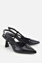 Women's Black Pointed Toe Patent Leather Thin Strap Mid-Heel Shoes - 2