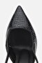 Women's Black Pointed Toe Patent Leather Thin Strap Mid-Heel Shoes - 5