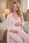 New Season Powder Long Dressing Gown with Straps Special Design Summer 100% Cotton Maternity Dressing Gown Pajama Set - 4