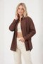 Women's Cotton Blend Terry Cotton Boyfriend Long Sleeve Basic Shirt Brown - 2