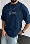 Men's Mythical Pegasus Printed Navy Blue Crew Neck Oversize Casual T-Shirt - 2
