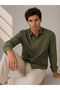 Regular Fit Long Sleeve Breathable Anti-Sweat Linen Textured Khaki Men's Shirt - 4