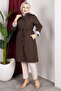 Detachable Hooded Striped Patterned Hijab Trench Coat - Brown - 3