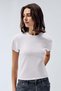 Women's Crew Neck Elastane Ribbed T-Shirt 3532 White Color