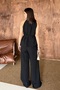 Women's Black Blouse with Tie Detail and Linen Textured Pants Set - 6