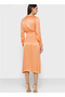 Silk Orange Long Sleeve Collared Shirt Dress - 2