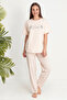 Women's Single Jersey Fabric Short Sleeve Pajama Set 26191 Salmon