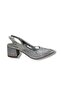 684-26 Shiny Silvery Satin Mid-Heel Open-Back Women's Shoes (6cm) - 2