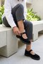 Black Suede Genuine Leather Women's Strappy Mary Jane Loafer Shoes Real Leather Suede Women's Mary Jane - 2