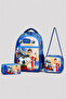 Blue Football Patterned Bag, Lunch Bag, Pencil Case, Boys' 3-Piece Set, Primary School Bag -25208