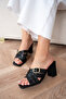 Grint Buckle Detailed Women's Black Heeled Slippers - 3