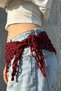 Burgundy Knitted Waist Shawl and Bandana - Handmade Triangular Waist Belt - 2