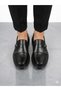 Men's genuine leather black chunky sole classic shoes with buckle detail - 3