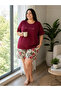 Women's Oversized Short Sleeve Cotton Pajama Set with Shorts - 2