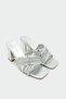 Tyler Knitted Detailed Crossed Women's Silver Heeled Slippers