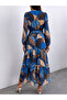 Women's Double-Breasted Collar Patterned Long Stylish Dress - 2