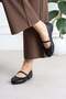 Sawra Women's Flat Shoes with Front Strap and Buckle, Knitted Pattern, Black Leather - 2