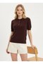 12467 Women's Crew Neck Button Detail Hair Knit Knitwear Blouse - 2