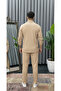 Men's Summer Buttoned Long Sleeve Shirt and Lace-Up Trousers Set Double Pocket Crinkle Fabric - 4