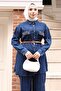 Buttoned Stone Detailed Belted Jeans Suit Dark Blue 19485 - 2