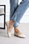 Sawra Women's Flat Shoes with Front Strap and Buckle in Beige Leather - 2