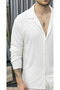 Men's Summer Buttoned Long Sleeve Shirt and Lace-Up Trousers Set Double Pocket Crinkle Fabric - 6