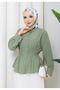 Women's Shirt - Buttoned Elastic Gathered Waist Fitted Shirt